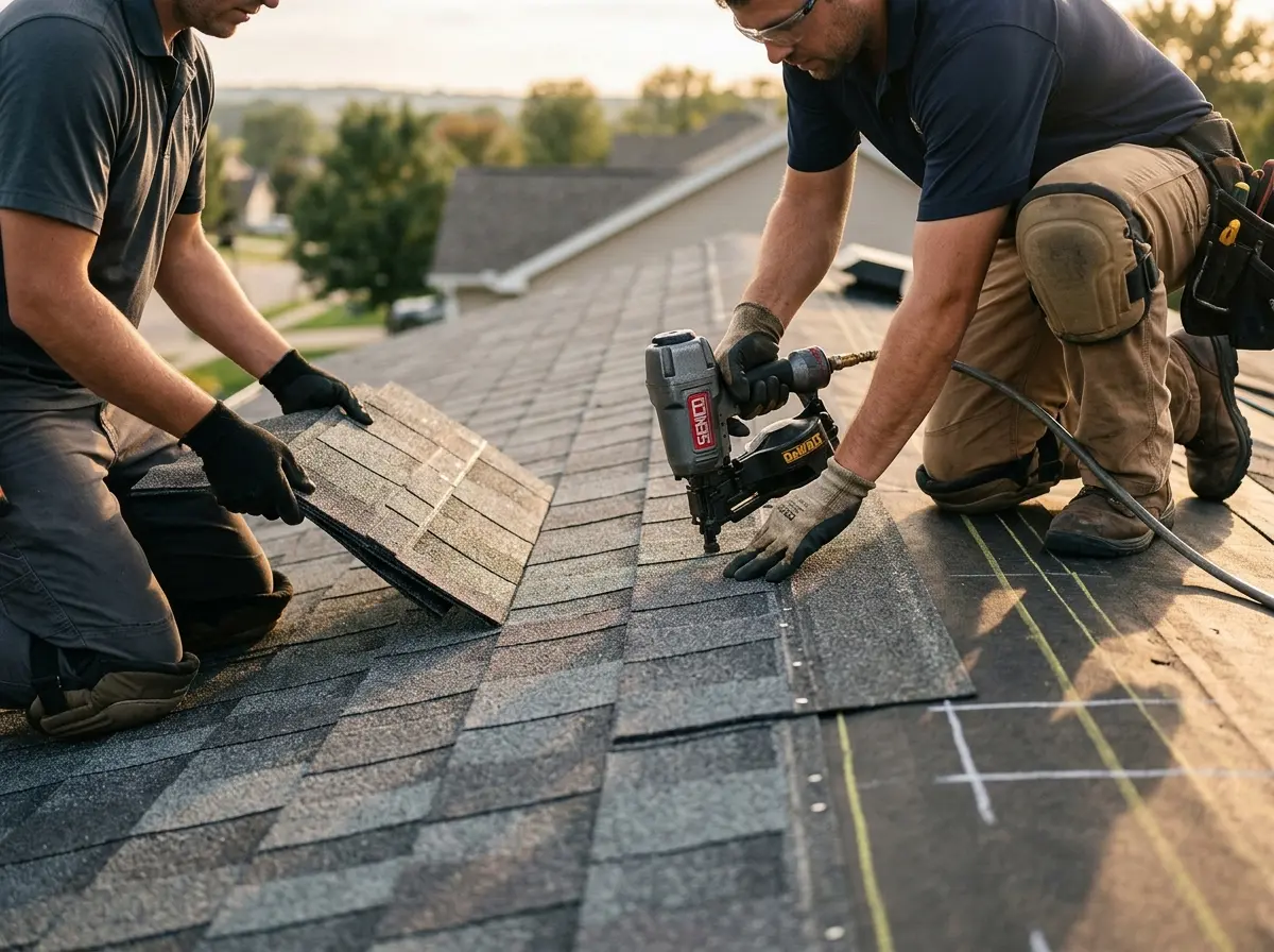 Professional roofer working on a residential roof in Butte-Silver Bow